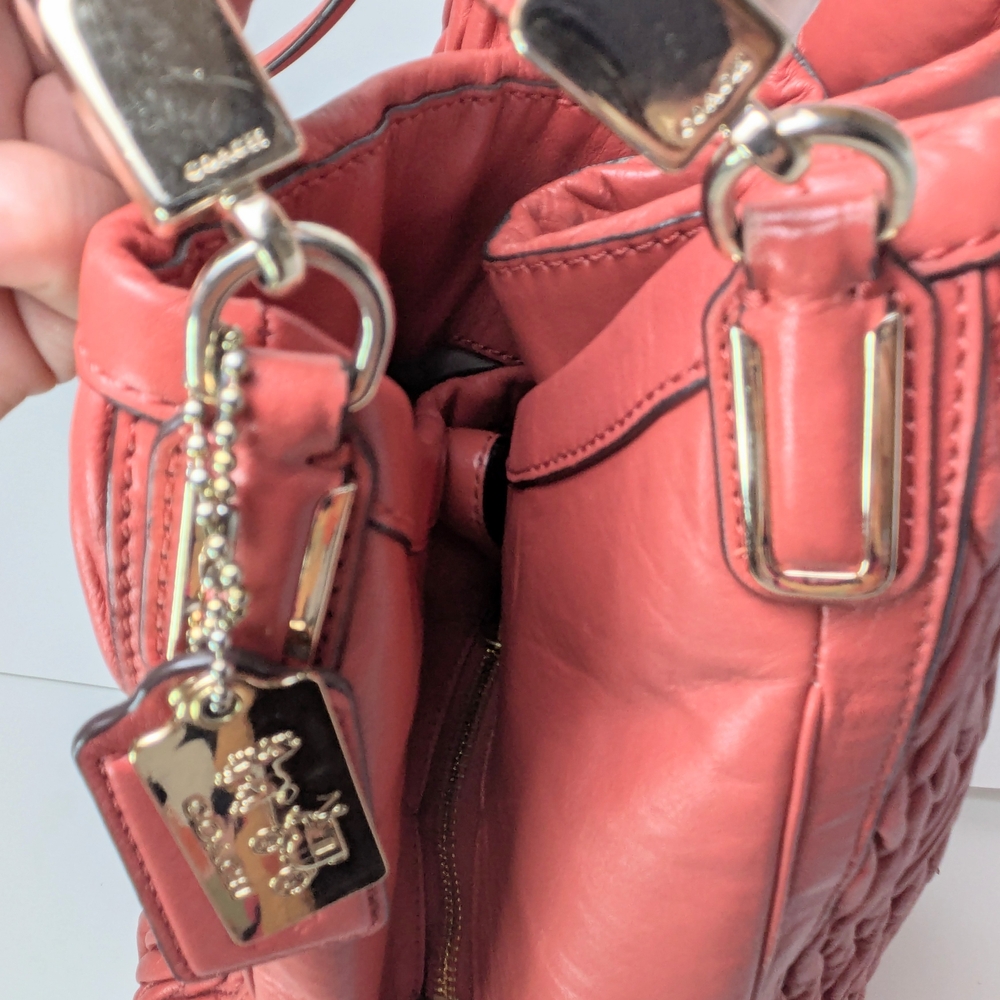 Coach Madison Phoebe Gathered Twist Papaya Leather Shoulder Bag - Picture 8 of 15